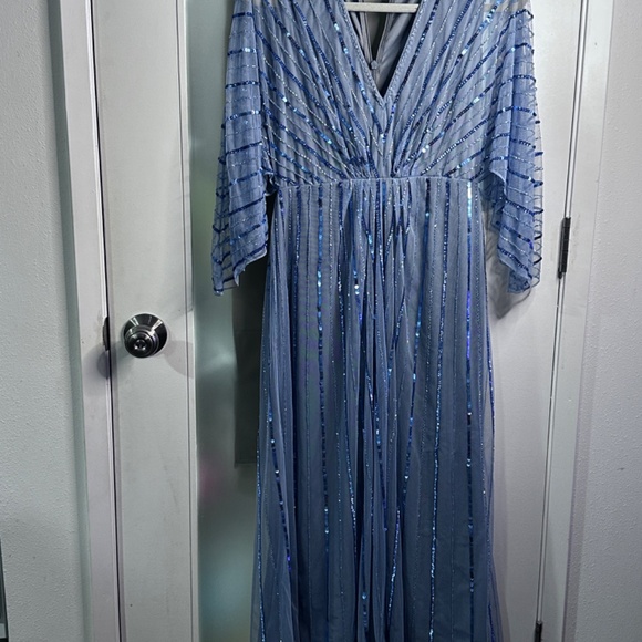 Beaded Striping Kimono Sleeve V Neck Dress - Picture 2 of 4